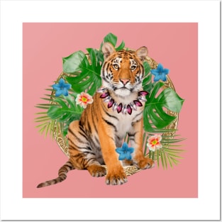 Tropical Tiger With Flowers Posters and Art